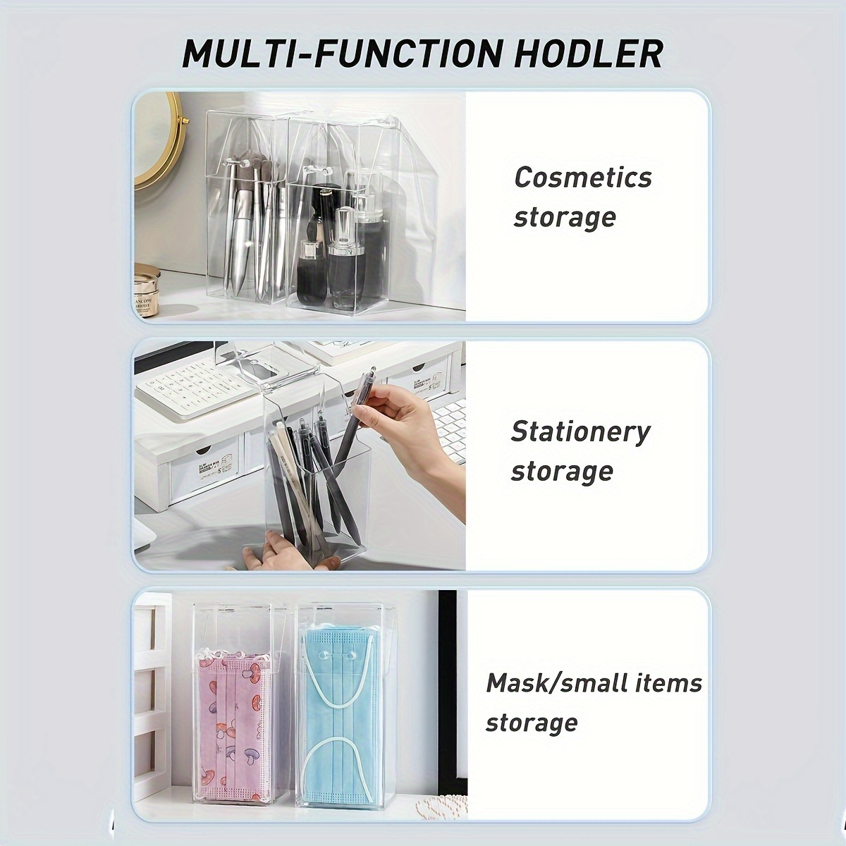 1pc desktop storage container with lid dustproof makeup organizer ideal for makeup brushes stationery minimalist desktop holder Product details 4