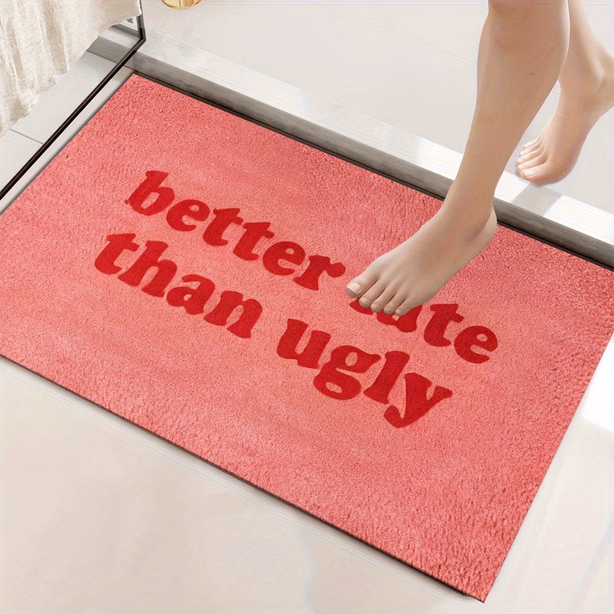 a stylish piece with a fun this than ugly printed felt mat is suitable for the bathroom bedroom living room and entrance it features an optimistic non slip base and is washable Product details 5