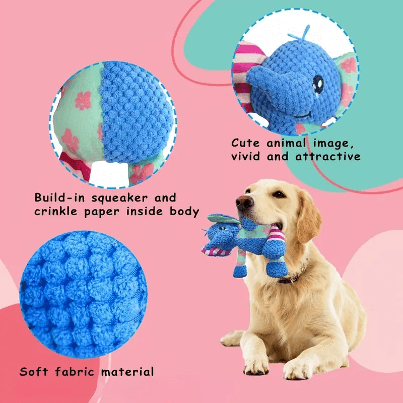 Chew-Resistant Dog or Elephant Plush Toy with Squeaker