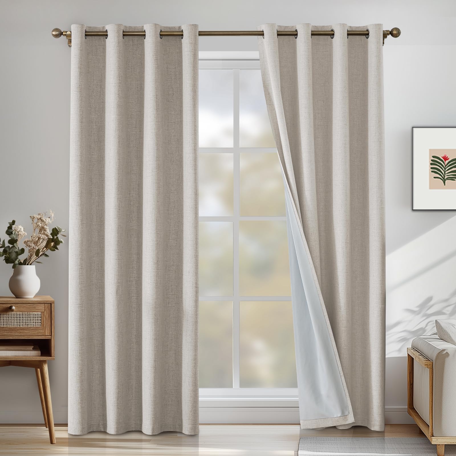 Image of 2pcs Interior Curtains, Thermal Insulated Cold And Warm Curtains, Soundproofing Curtains, Modern Blackout Curtain With Rings, For Living Room Bedroom