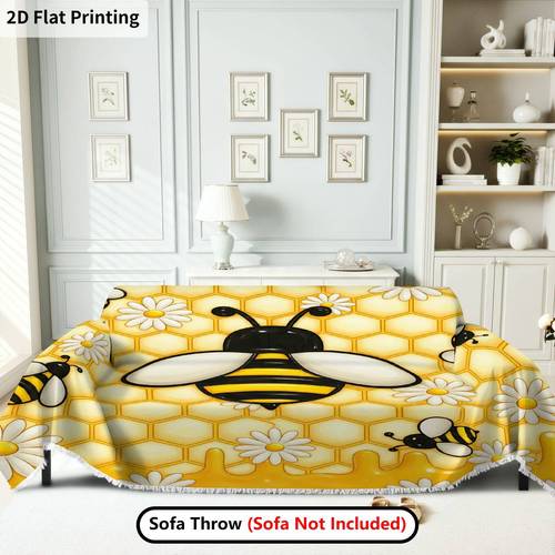 2d flat 1pc bee honeycomb daisy sofa cover chenille fabric with fringe friendly couch protector for single to four seater sofas living room or bedroom decor