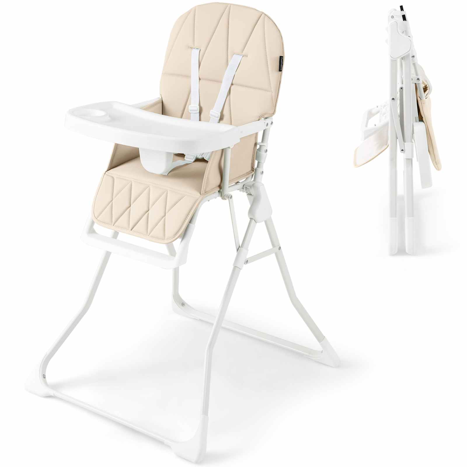 LIFEZEAL Collapsible High Chair, Space-Saving Portable Feeding Chair with Adjustable Tray And PU Seat Padding