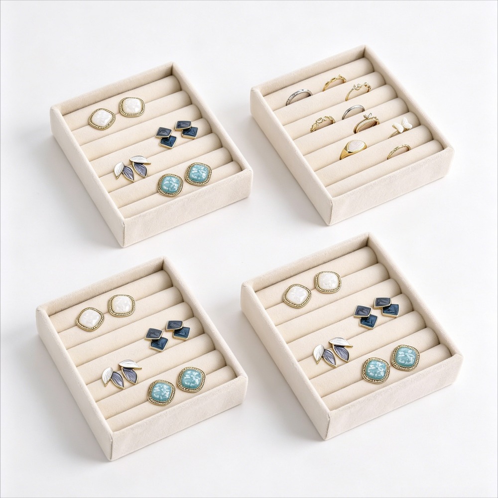 TEMU 4pcs Set Display Stand, Jewelry Ring Tray Holder, Velvet Ring And Earring , Suitable For Store Or Home Display And Storage Jewelry Box Drawer,