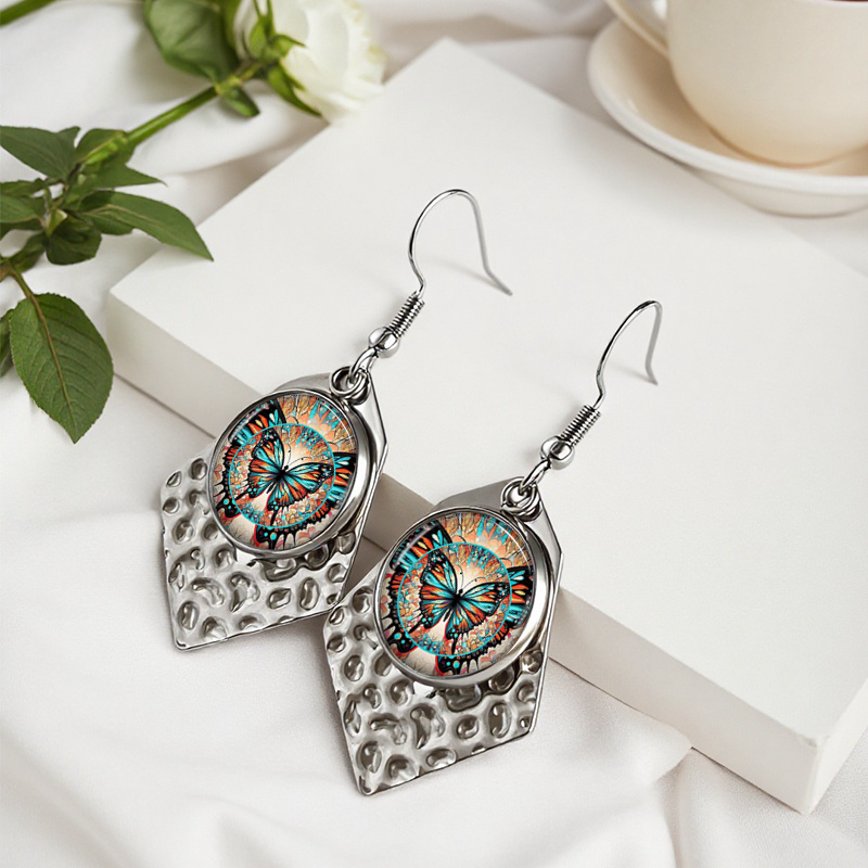 Colorful Butterfly Minimalist Hexagonal Earring Pendant, Fashion Gift
