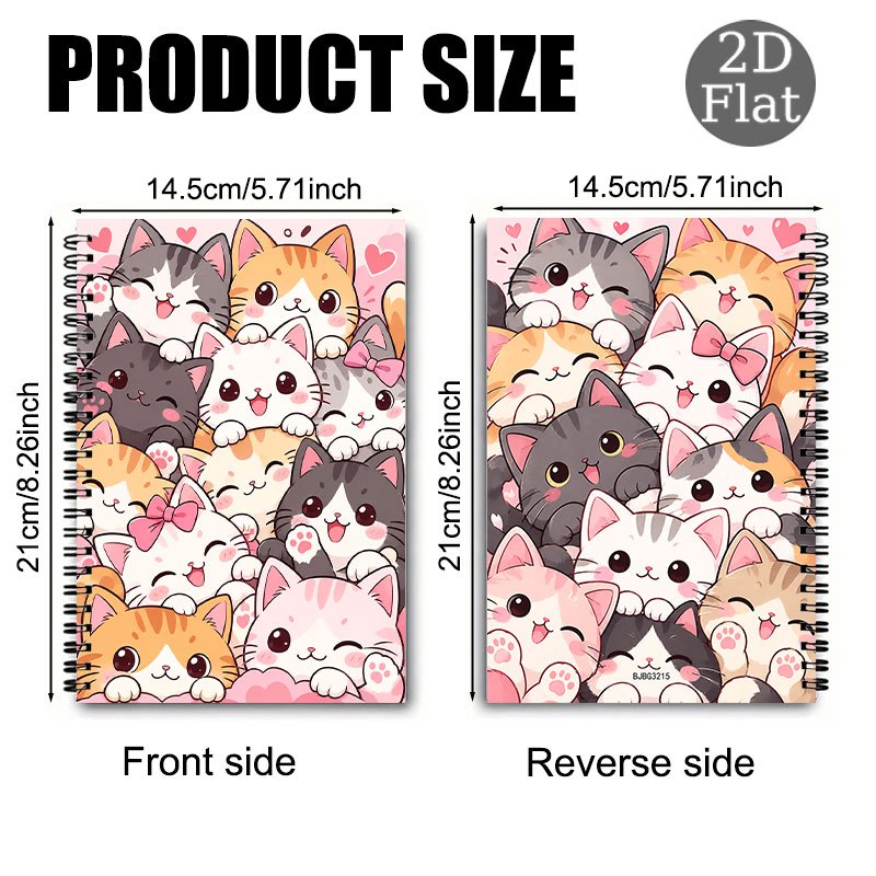 TEMU Soft And Adorable Heart-shaped Spiral Notebook With A Cluster Of Cute Cats. Features A Soothing Q-version Cover With Multiple Sweet And Fun