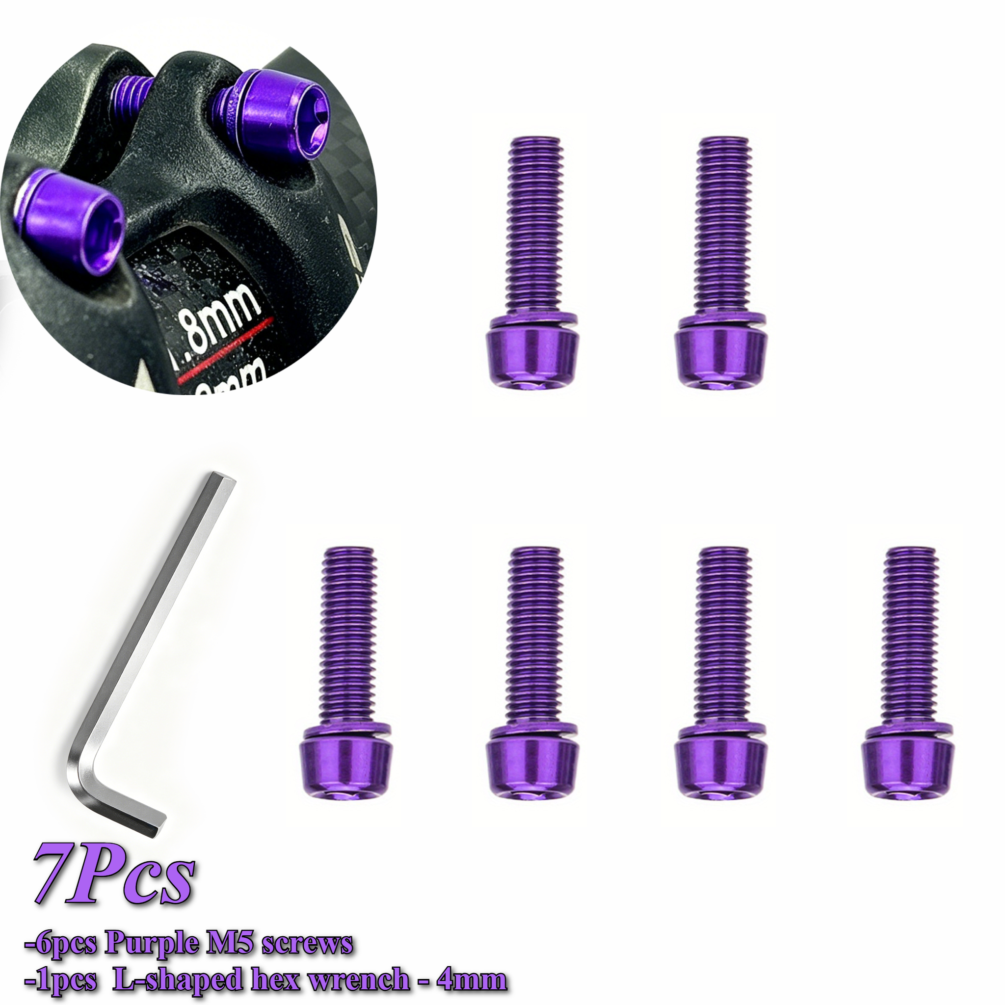 TEMU 7 piezas Multicolor M5 Tornillos de Manillar de Bicicleta para Mejoras de Bicicleta, M5 X 18Mm 4Mm Llave Hexagonal de L Incluida, Adiciones de