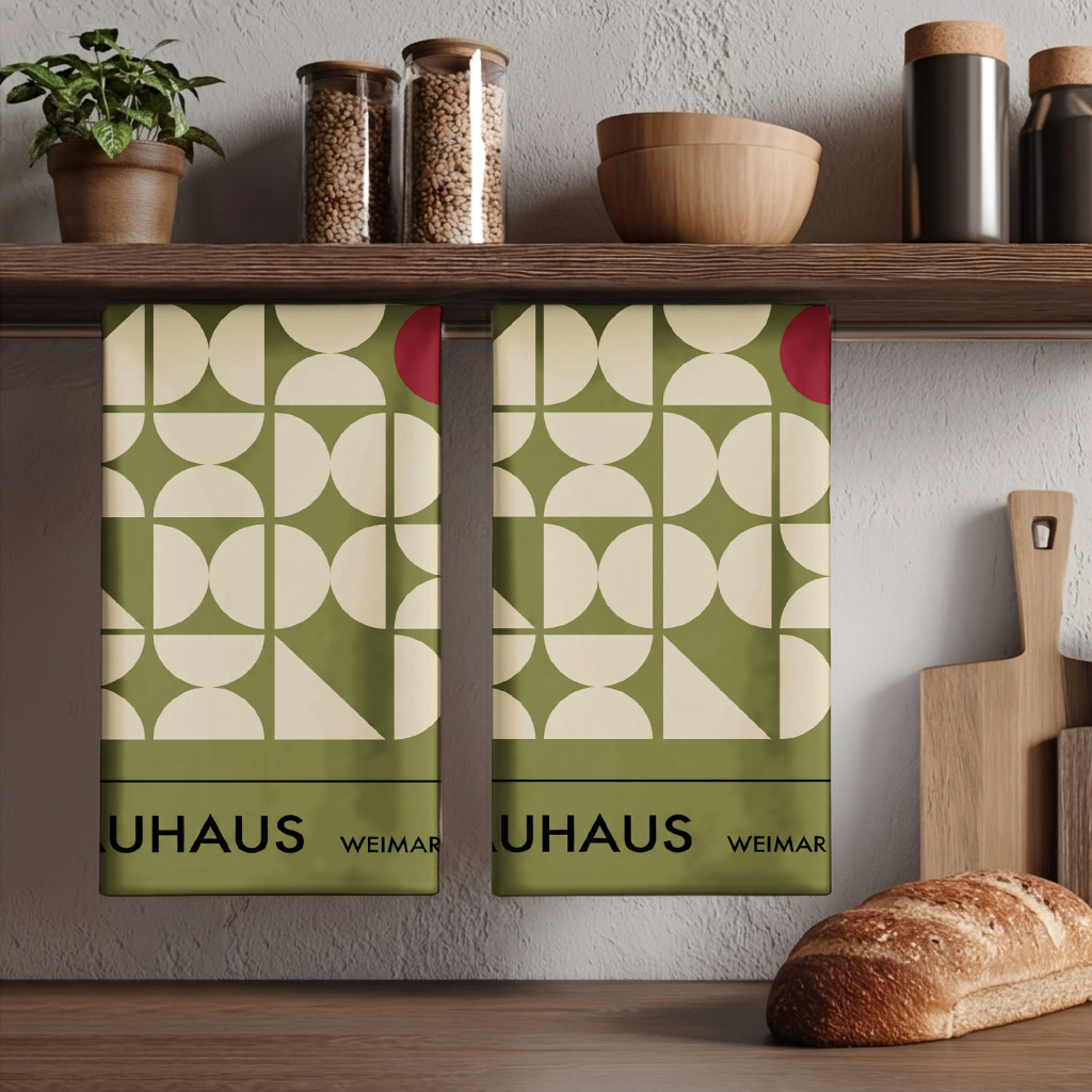 TEMU 2pcss 2d Flat Single-sided Printing Scouring Pad, Polyester Bauhaus Geometric Abstract Pattern, 2pcs Set, Mid-century Modern Minimalist Style