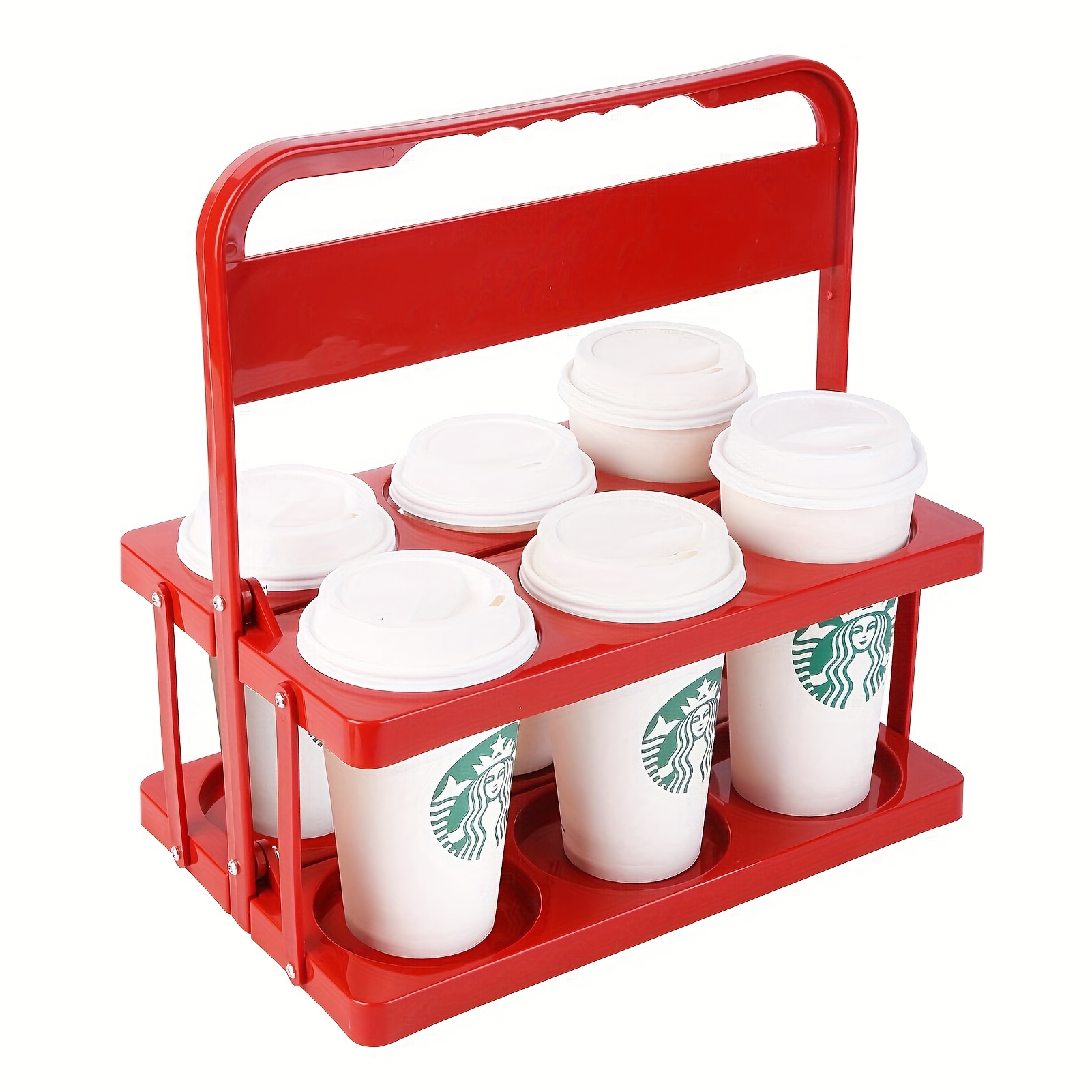 TEMU Foldable Reusable Plastic Drink Carrier With Handle - Portable Suitable For Car, Food Delivery Bag Holder, Compatible For / Accessories, Cup