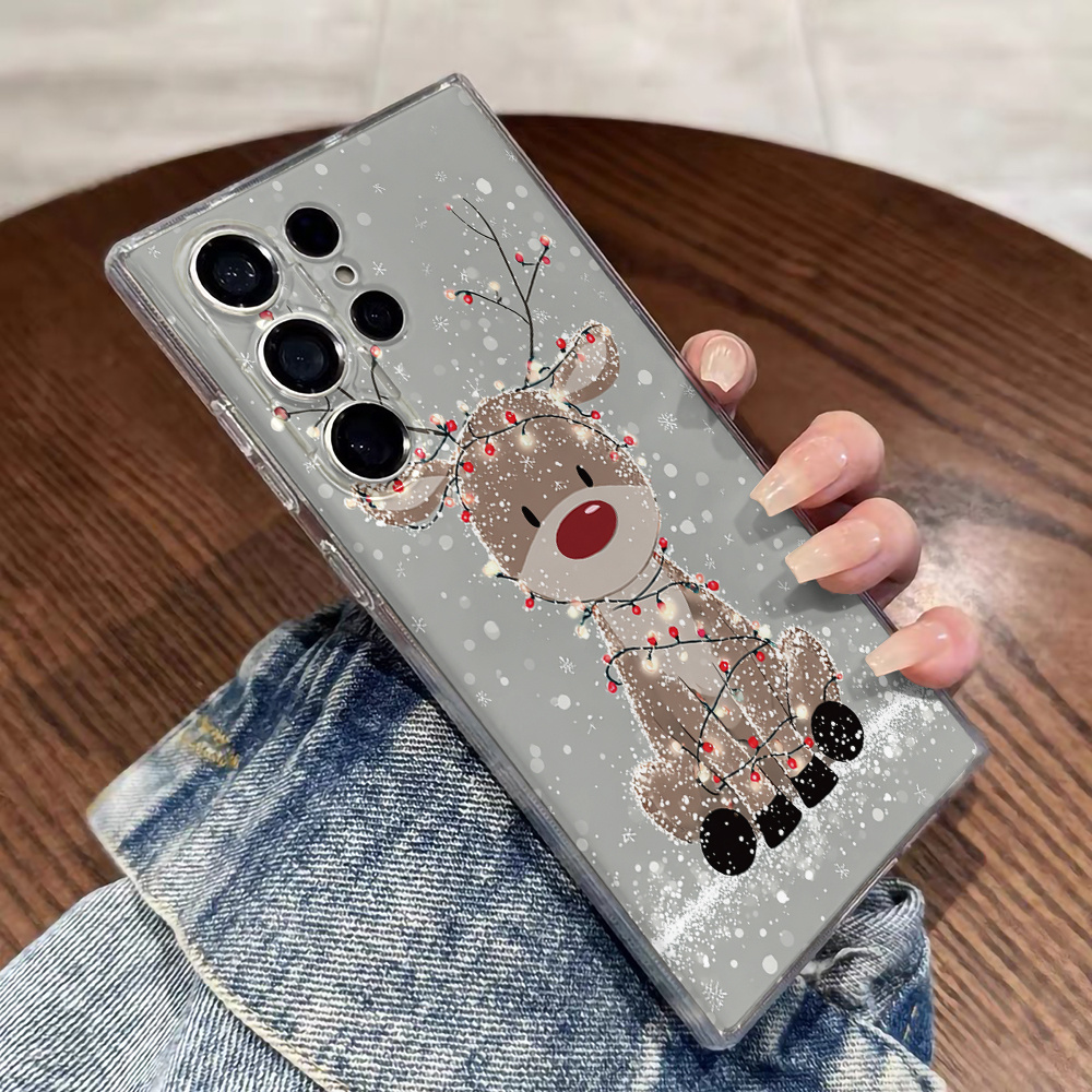 TEMU Merry Christmas Lights Reindeer Cute Phone Case For Galaxy S25/s24/s23/s22/s21 /s23 /s23 Fe/s22 /s21 /s21 Fe/note 10/note 20