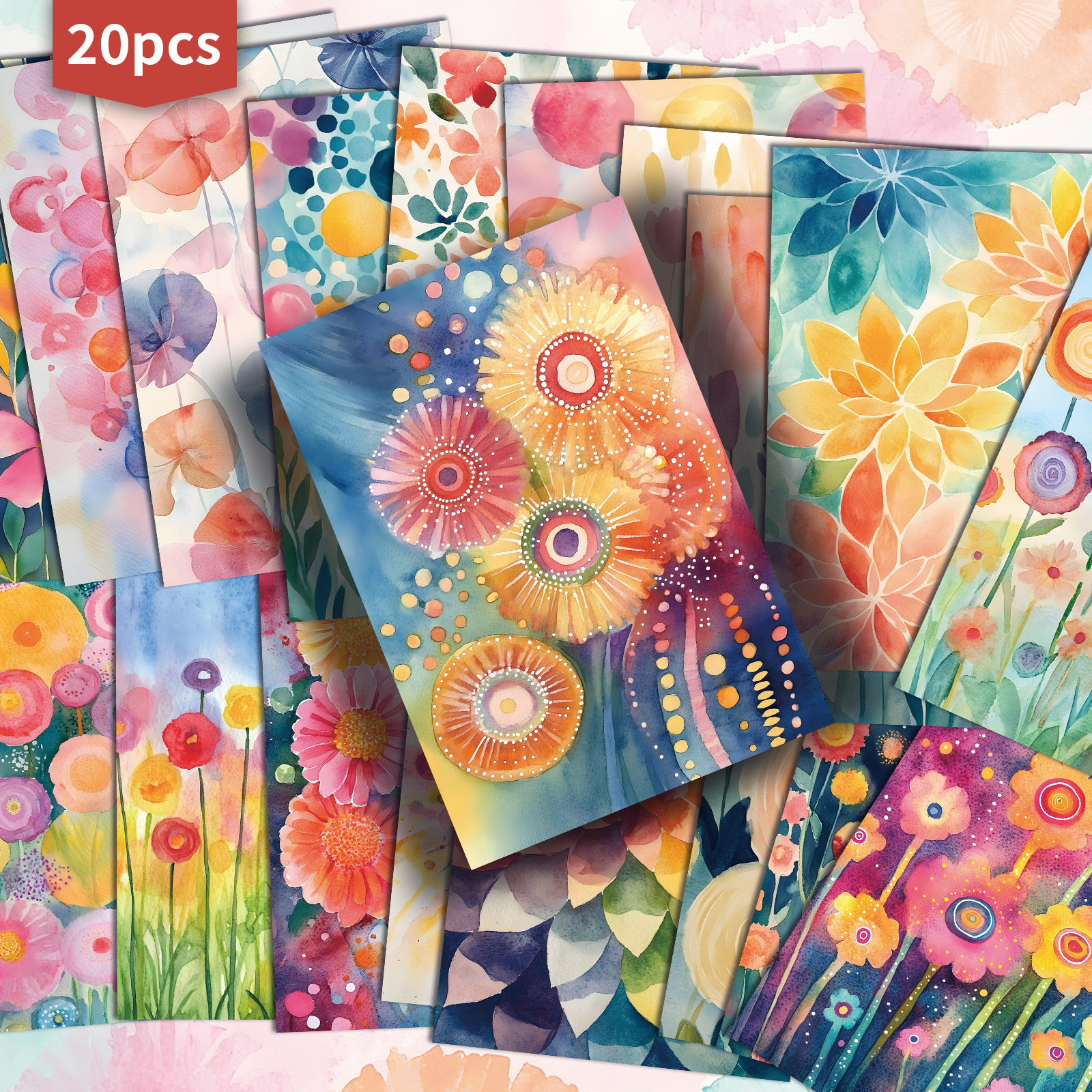TEMU Set Of 20 Assorted Vintage Watercolor Floral Gift Cards Measuring 4x6 Inches, Featuring Classic Pinup Art, Scrapbooking And Crafting As
