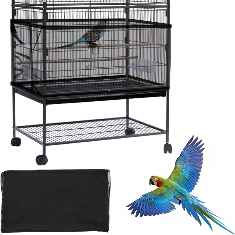 TEMU Daoeny Large Bird Cage Cover, Bird Cage Seed , Adjustable Soft Nylon Mesh Net, Birdcage Cover Skirt Seed Guard For Parrot Parakeet Macaw African