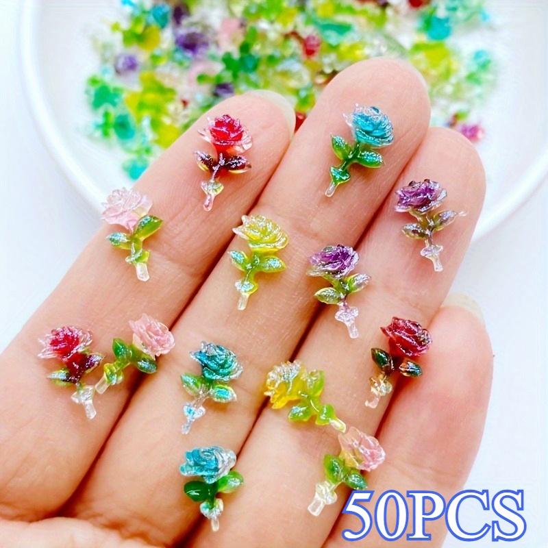 TEMU 1 Bag Of About 50 Luminous Rose Decorative Resin, Non-porous Flat Bottom Decorative Beads, Used For Mobile Phone Cases, Nail Art, Earrings, Hair Clips And Other Handmade Gifts