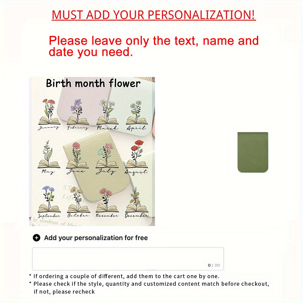 TEMU 1pc Personalized Pu Leather Magnetic Bookmark, Flower Name Customization, Gifts For Her, Gifts For Parents, Gifts For Colleagues, Book