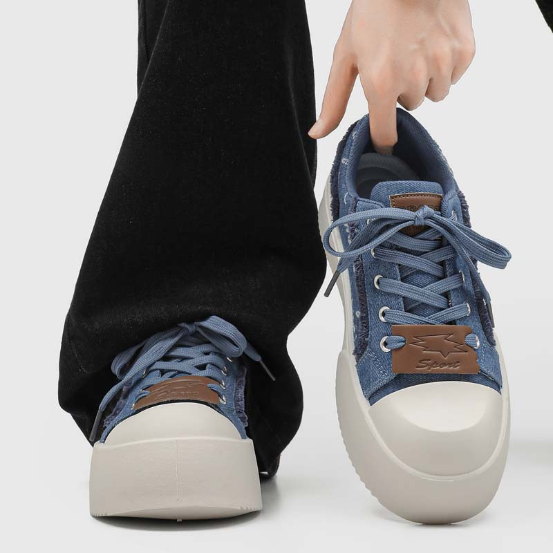 New Men's Vintage Denim Platform Shoes with Wide Toe Box