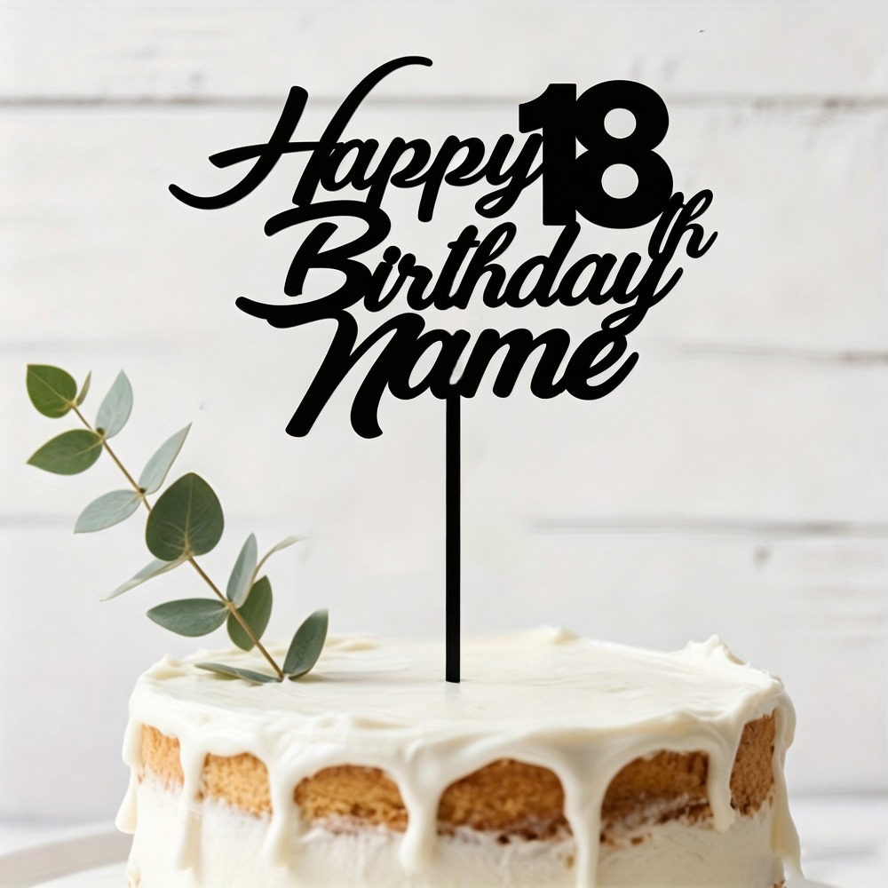 TEMU 1pc Customizable Name Age Happy Birthday Cake Topper, Acrylic Material Personalized Birthday Cake Decoration, Elegant Cursive Shiny Multicolor
