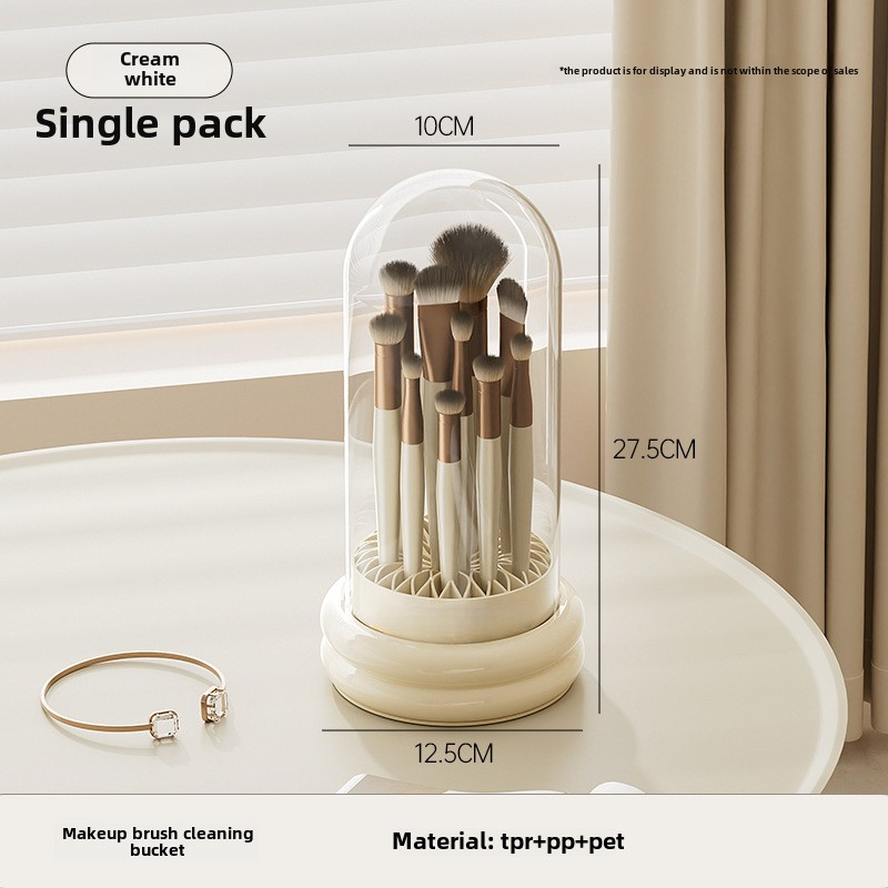 360 rotating dustproof makeup brush organizer with lid transparent plastic cosmetic storage box lightweight portable for home or travel beige   Product details 4