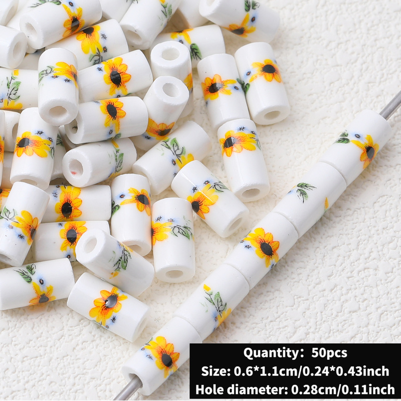 Cute Ceramic Decal Cylindrical Beads, 20pcs Set for DIY