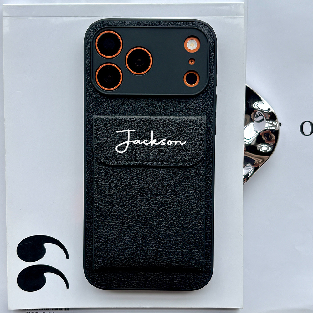 TEMU Phone Case - Phone Case Signature Custom Pu Card Holder Phone Case With Handwritten Signature, Compatible With Iphone 17 16 15 14 13 12 11 Pro