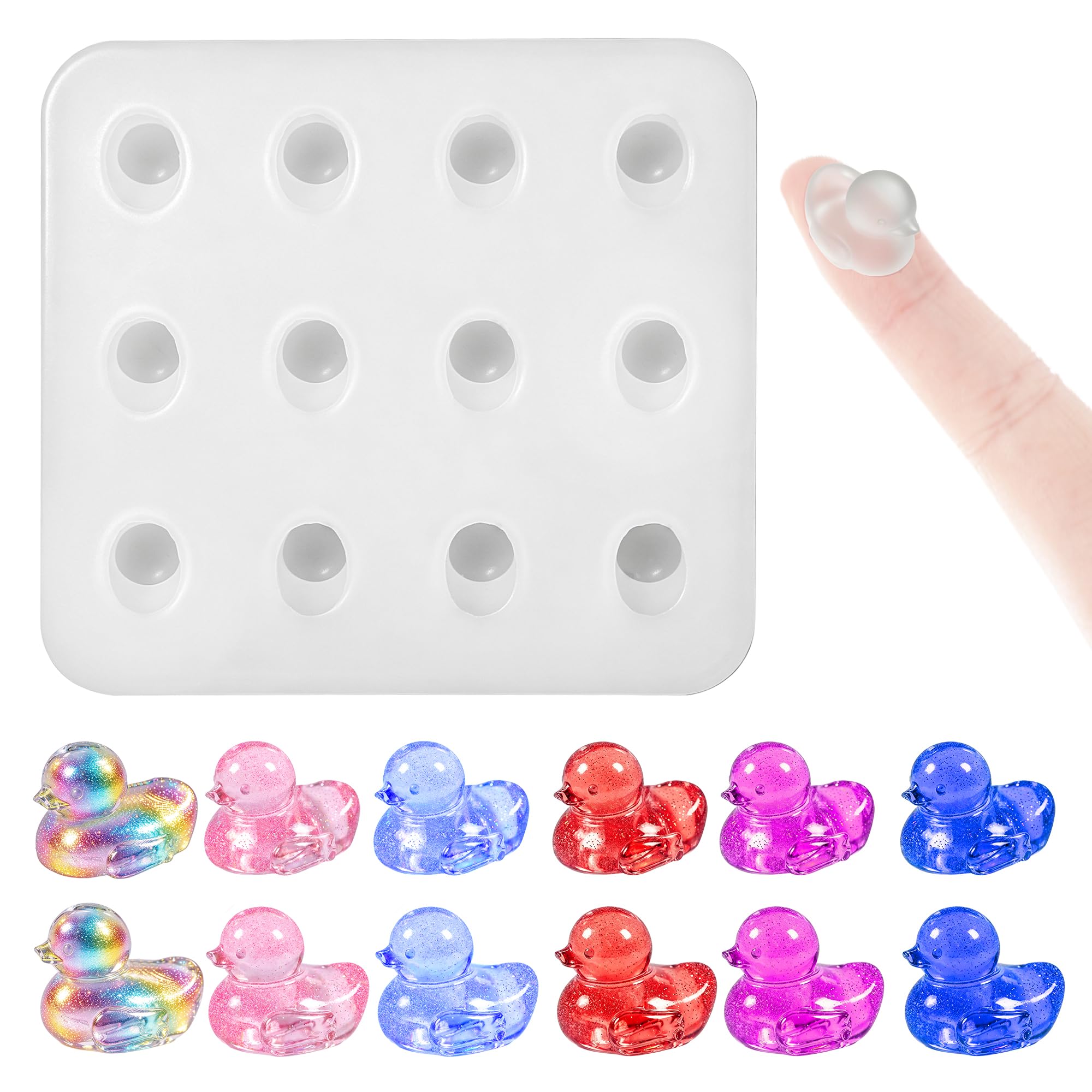 TEMU 1pc Mini Duck Silicone Resin Casting Mold, 12 Cavity Small Animal Mold, Reusable Easy Demolding Epoxy Mould For Diy Resin Jewelry Keychain