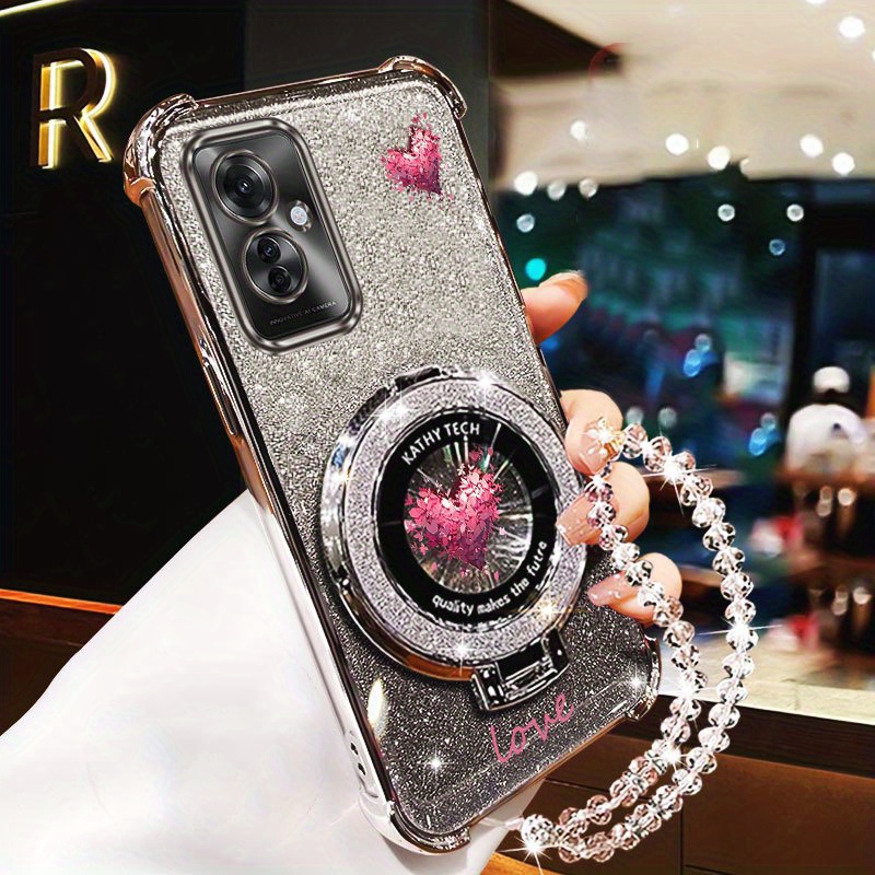 TEMU Phone Case - F25 Pro Popular Series Lanyard Phone Holder Case Compatible With Oppo F25 Pro Pc Cover And Durable Pink Petal Blossoms Protection