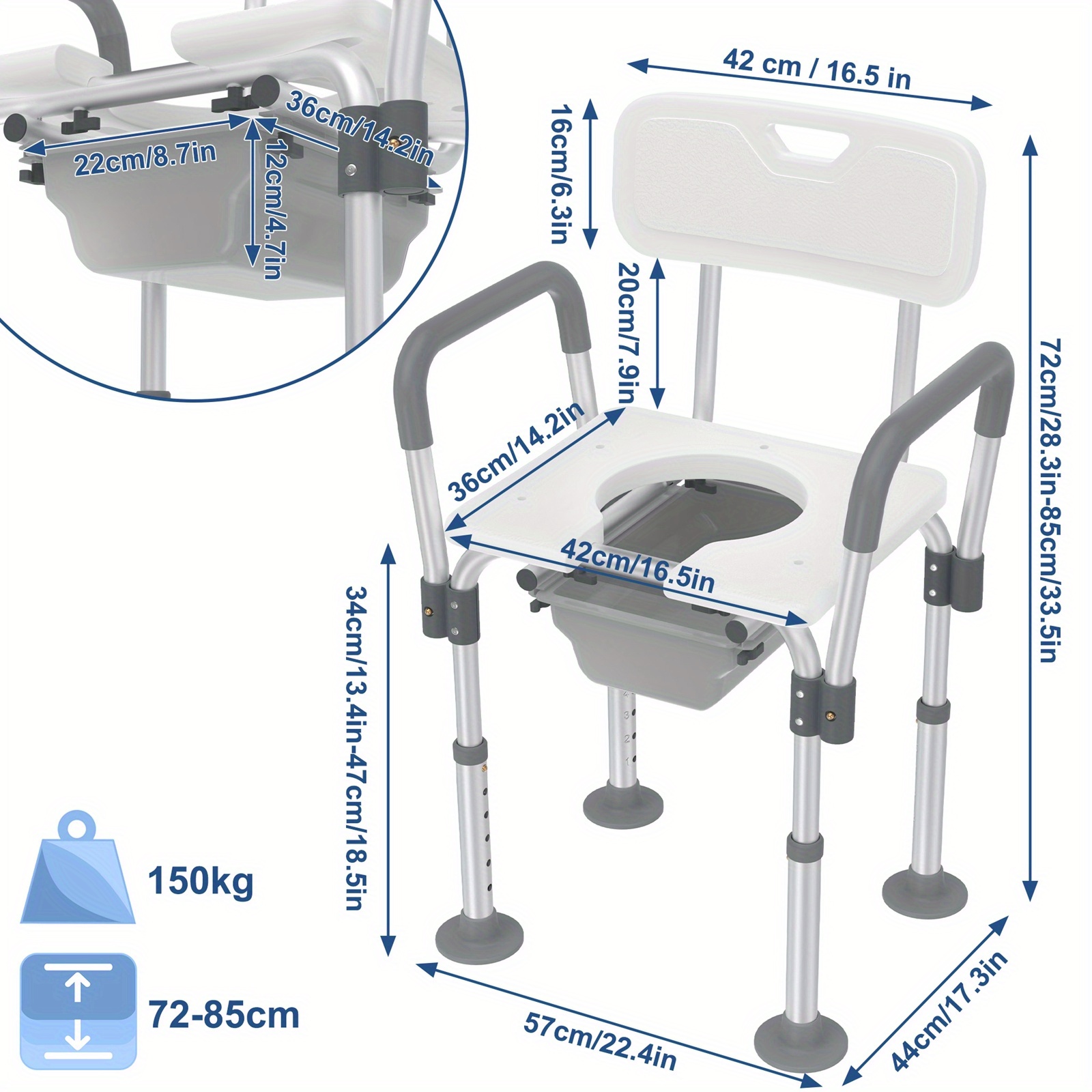 Image of Bath Chair, Shower Aid, Toilet Chair, Shower Stool, Shower Chair, Bathroom Stool Height-adjustable Bathroom Stool Seat Load 150 Kg