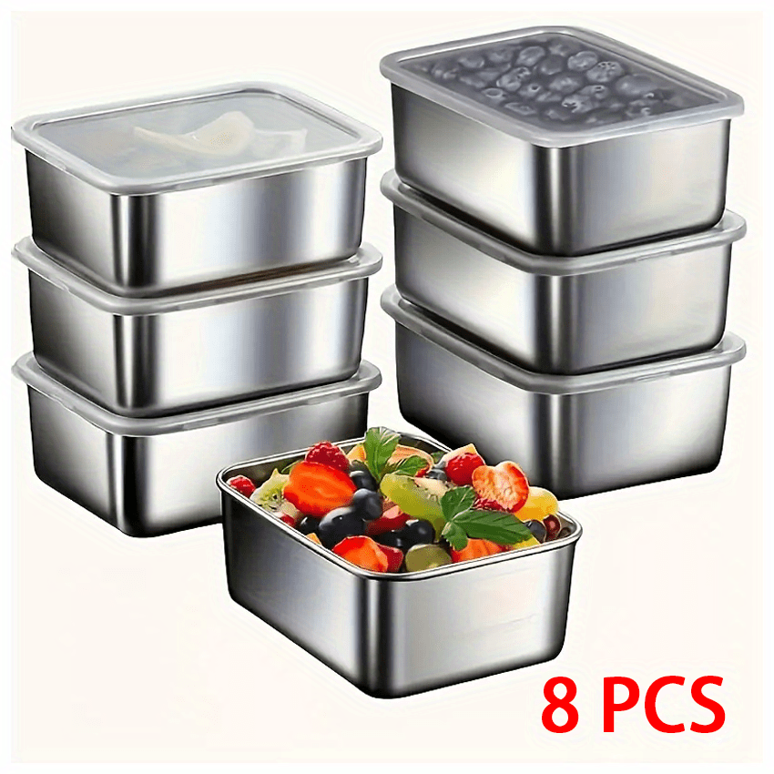 TEMU High Quality -8pcs Stainless Steel Food Storage Set, Suitable For Packaging And Storing Food, Fruits, And Snacks, Perfect For Outdoor Picnics,