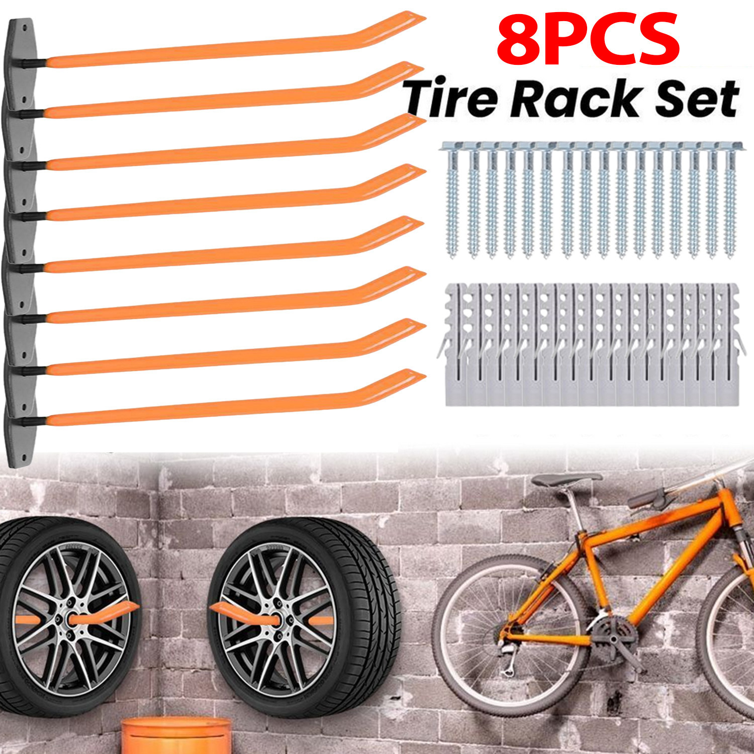 8pcs Heavy-duty Iron Wall-mounted Trapezoidal Garage Hooks - Tree-shaped Shelf Brackets & Suitable For Car Tires, Racks, Tool Storage, Tools, Wheel Hooks, Space- For Workshop, Garage, Organization