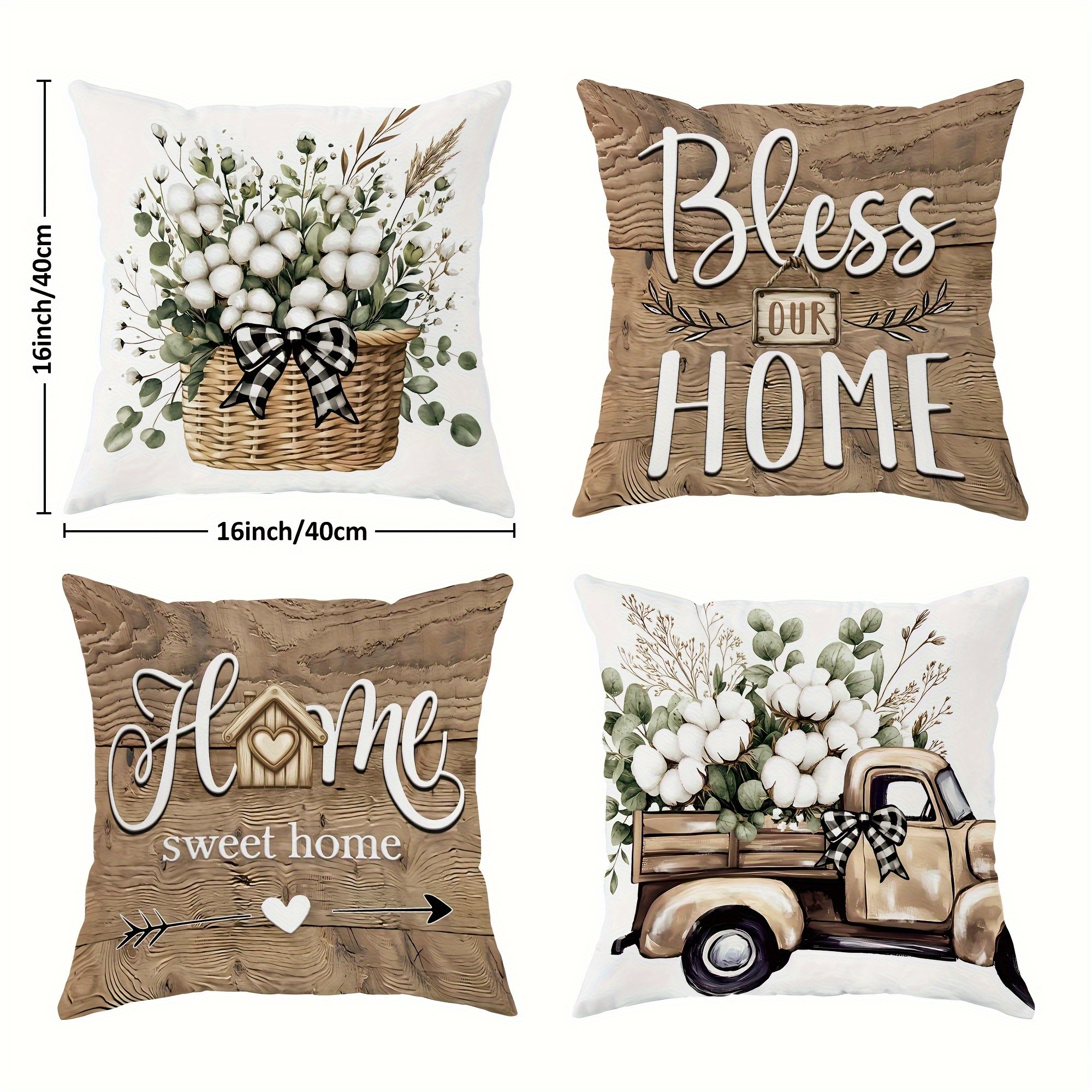 4pcs rustic farmhouse pillow covers double sided printed soft plush with zipper closure machine washable multiple sizes for living room bedroom sofa decor decorative pillows   styling geometric pattern durable fabric accent cushions interior designers 2d flat Product details 8