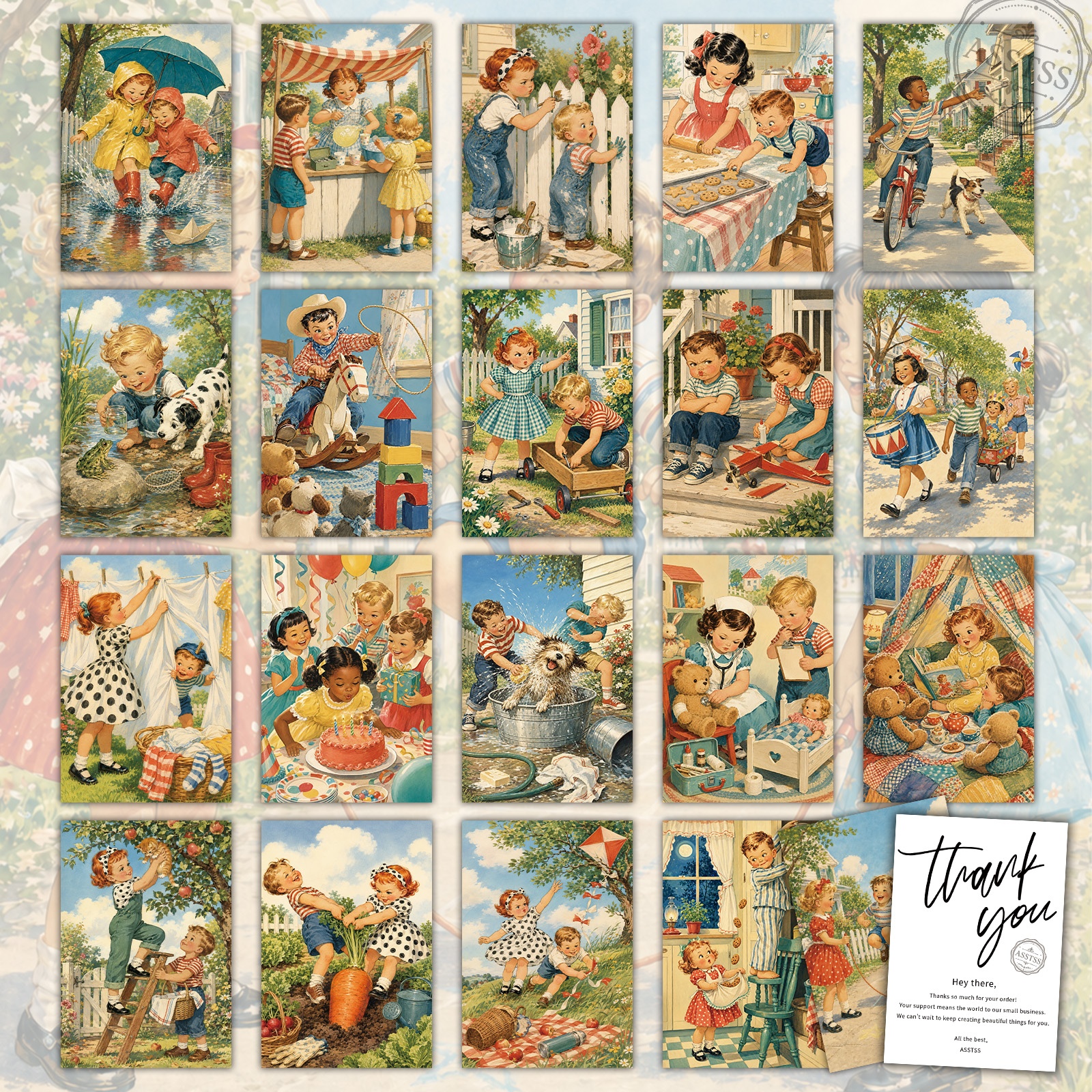 TEMU 21-pack Asstss Vintage Postcards Suitable For Scrapbooking, Junk Journals, Crafting - Retro Pinup Illustrations, Personalizable Classic Cards