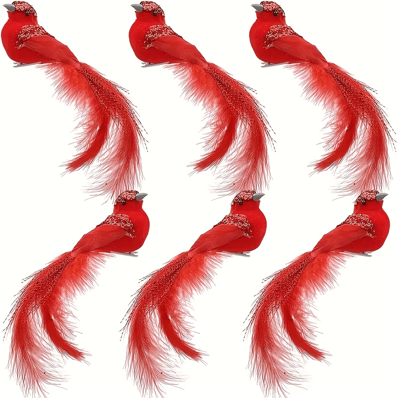 TEMU 6pcs Red Artificial Birds, Christmas Tree Ornaments, Very Suitable For Home And Garden Decoration
