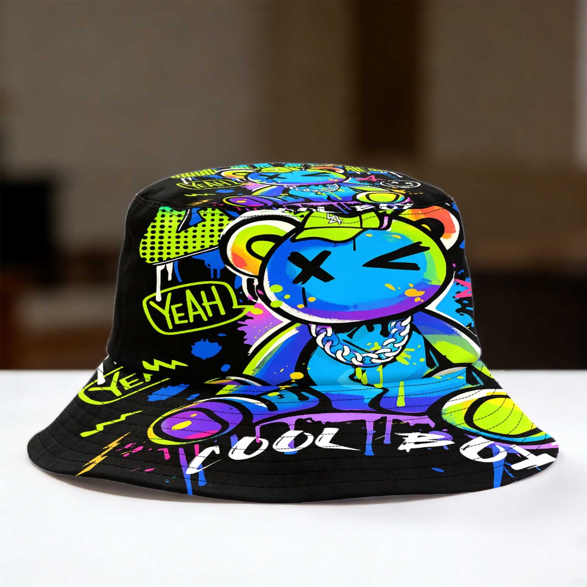 TEMU Cappello da pescatore 1 pz con orso graffiti stile ragazzo , cappello a secchiello versatile stile con design vivace, per viaggi, regalo per la