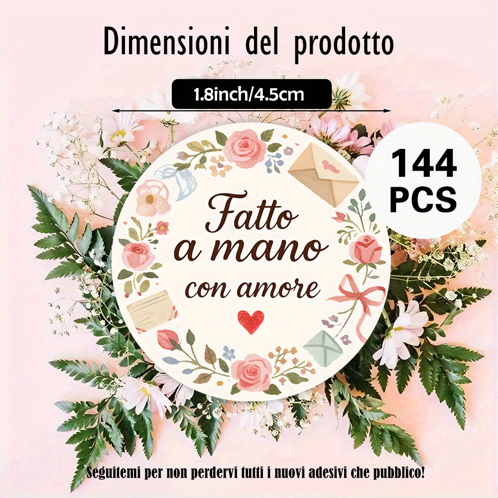 TEMU 48 pezzi, 96 pezzi, 144 pezzi di adesivi rotondi con la " a con amore", fiori, buste e un , in stile e festivo, per confezioni regalo, etichette