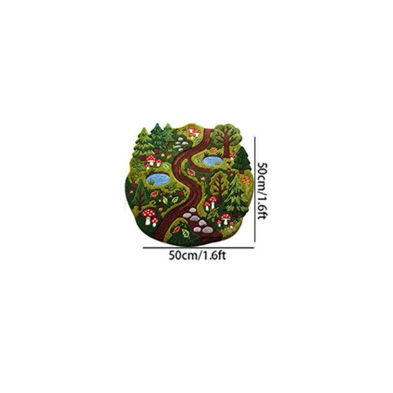 TEMU Velvet Pointed Bottom 1pc Fun Cartoon Forest Pattern Irregular Living Room Carpet Trendy Cool Creative Red Mushroom Lake Pattern Bedroom Bedside