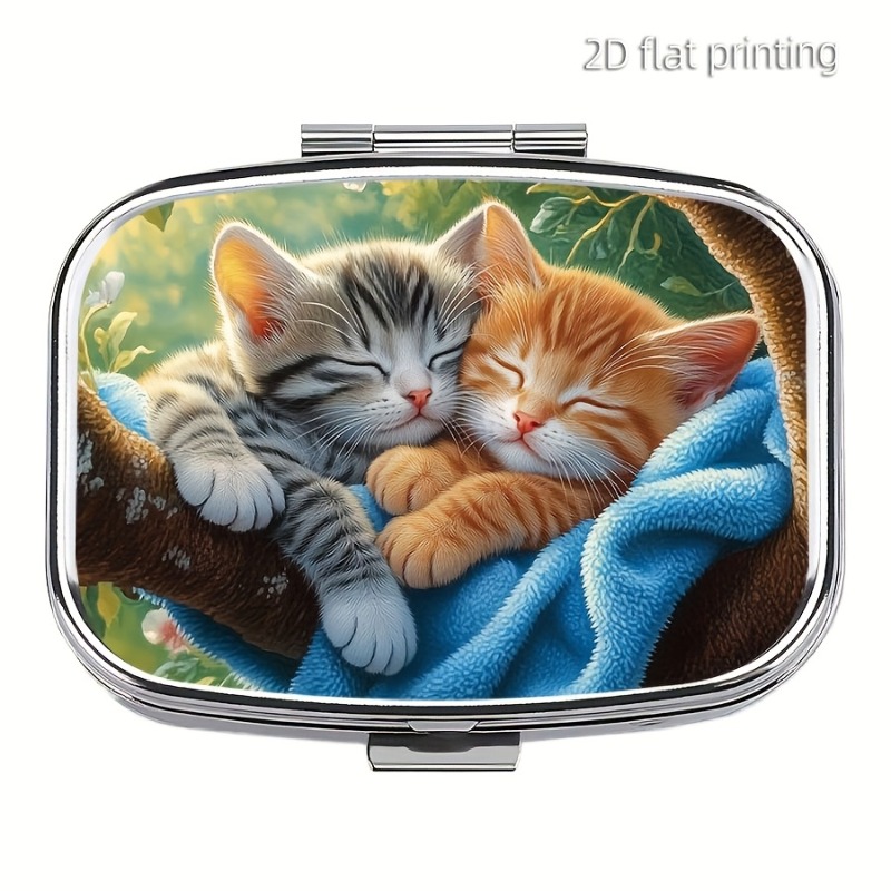 TEMU 1 stuk pillendoosje met slapende katten, decoratieve mini-pillenorganizer met 2 vakjes, draagbare reishouder voor - en tabletten
