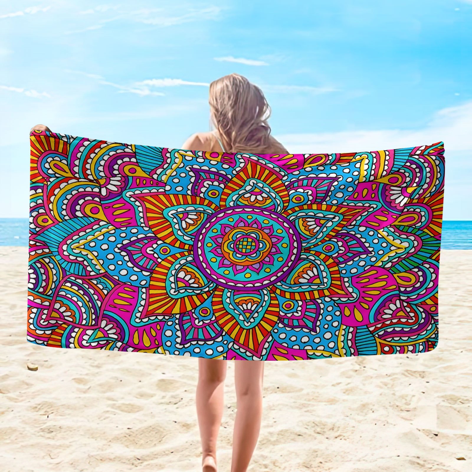 TEMU 1 Mandala Pattern Beach Towel - Large Microfiber Towel, Soft, Absorbent And Sun Protection - The Accessory []