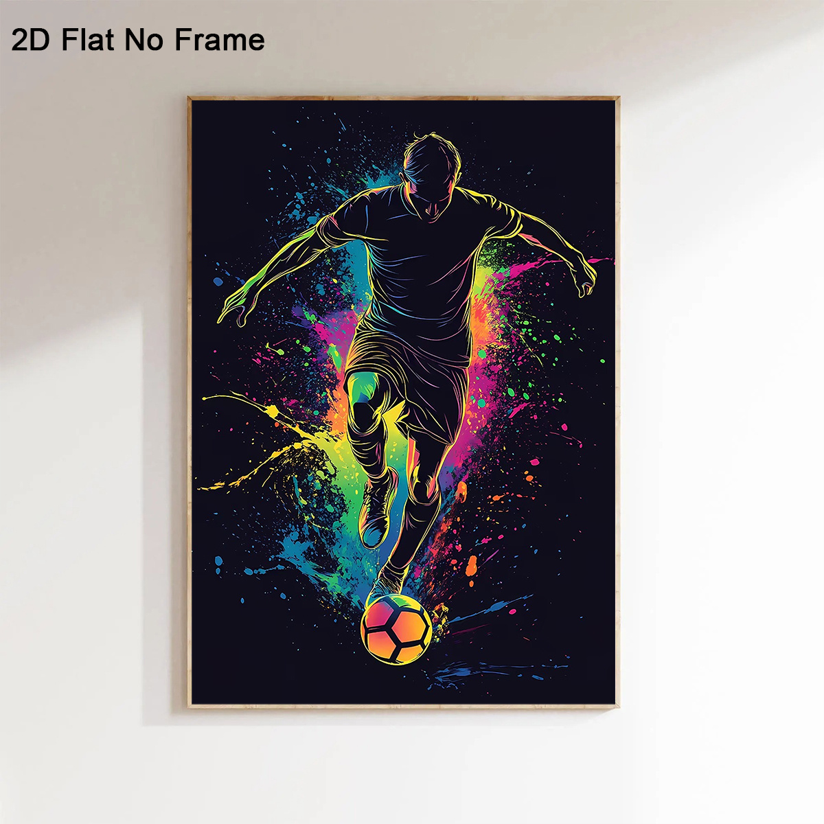 TEMU 2d Flat, 1pc Modern Poster - Frameless Canvas Poster Suitable For Man Cave, Bedroom, Living Room Decor, Vibrant Soccer Player Silhouette With