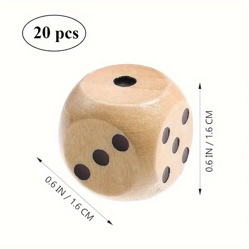 E-shop 20 Holzwürfel, 16 mm, mit sechsseitigen Zahlen würfelförmigem Design, geeignet für Mathematikunterricht, Brettspiele Dinnerparty-Requisiten