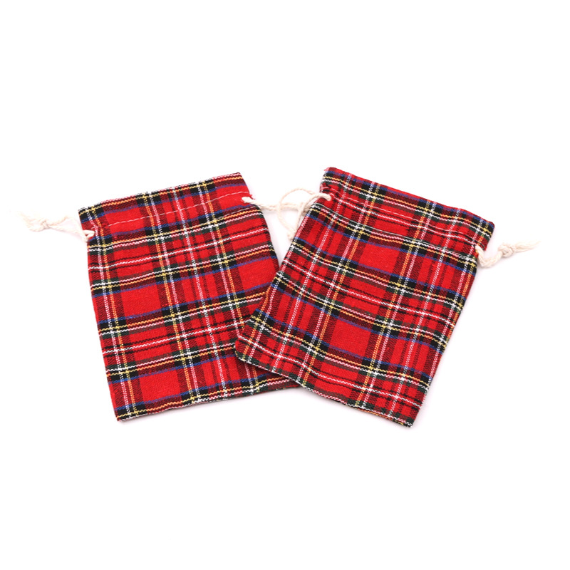 TEMU Gift For Her/him 20pcs Bulk Red Plaid Tartan Drawstring Pouches - Small Gift Bags With Plaid Tartan And Drawstring Closure, Suitable For Wedding