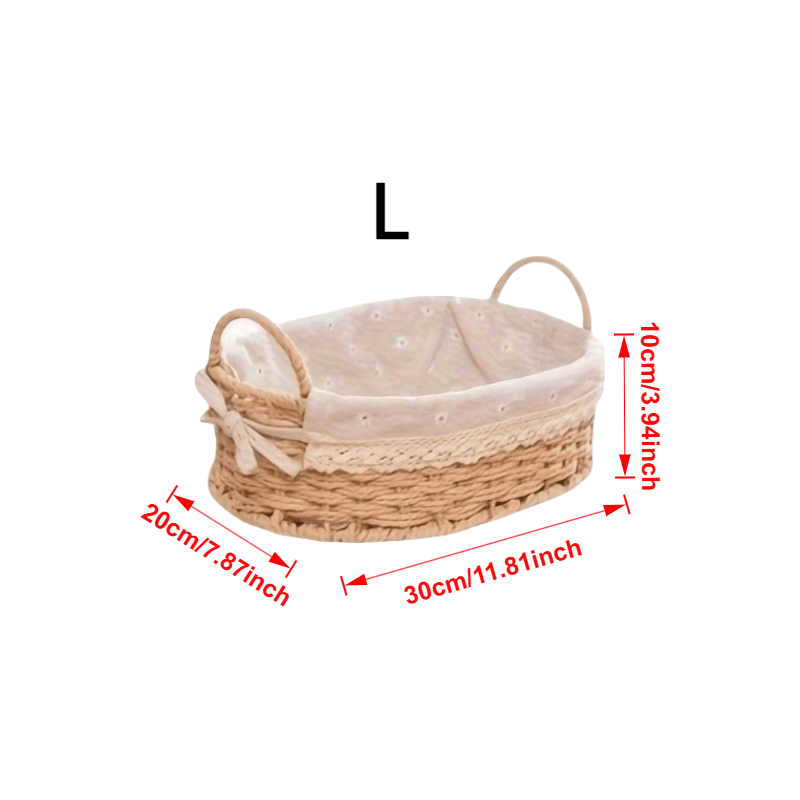 Oval Storage Basket With Handles And Padding | Boho Paper Rope Service Basket In Khaki For Shelves And Gifts, Shelf Baskets
