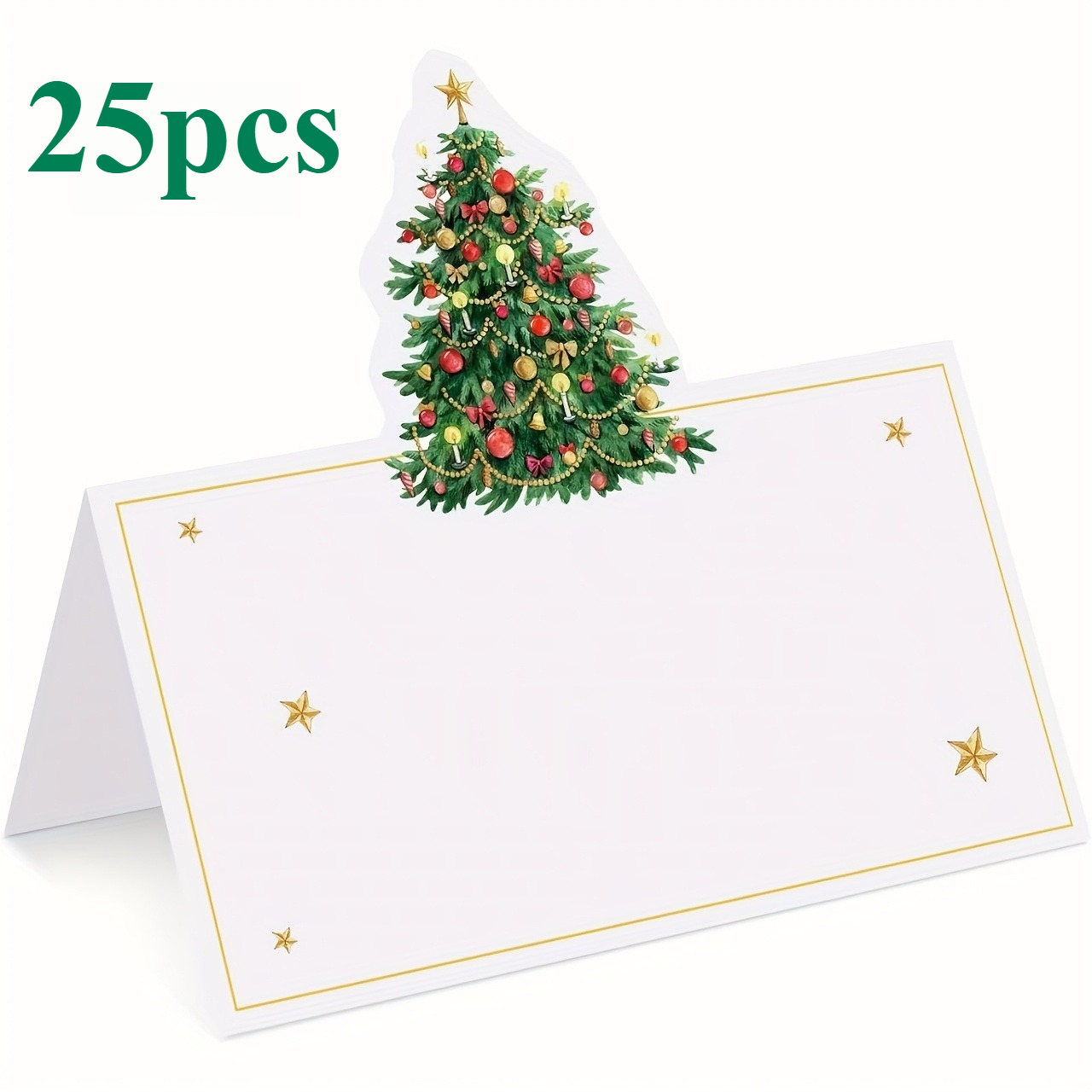 TEMU 25/50/100pcs Christmas Tree Seat Cards - Festive Desktop And Venue Seat Cards With Golden Decorations, Ideal For Christmas And New Year