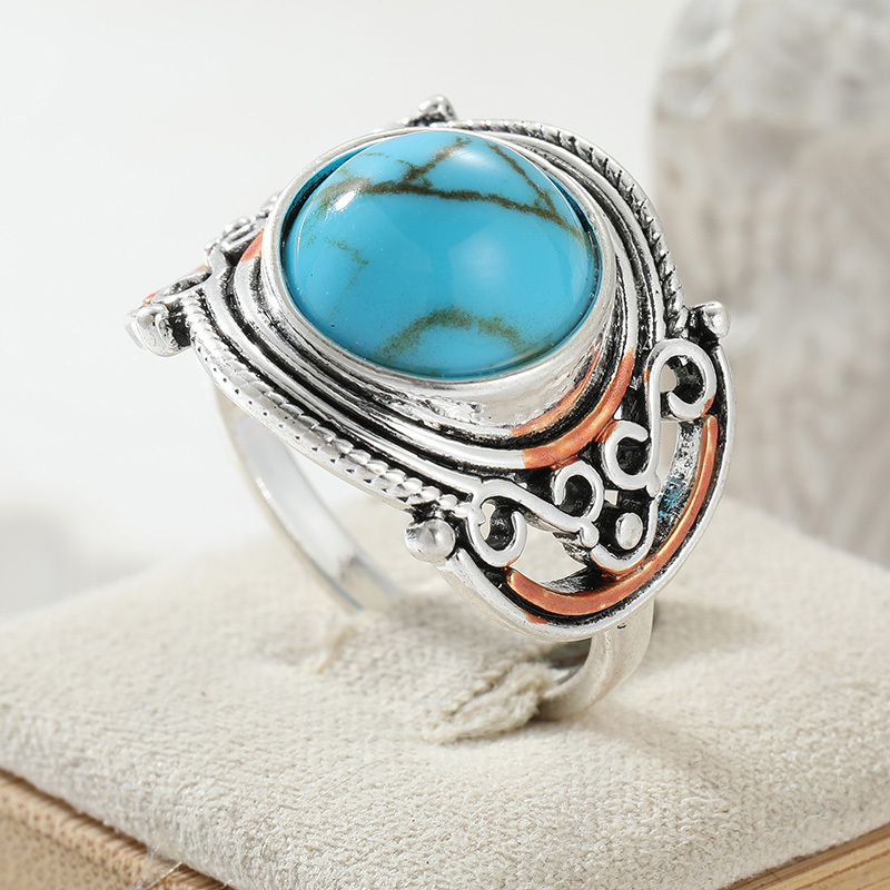 Bohemian Style Turquoise Pattern Carved Hollow Ring