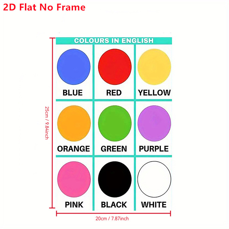TEMU 2d Flat, 1pc Bilingual English Color Chart Poster - Frameless Suitable For Classroom, Decoration - Multicolor English Vocabulary Tool With For