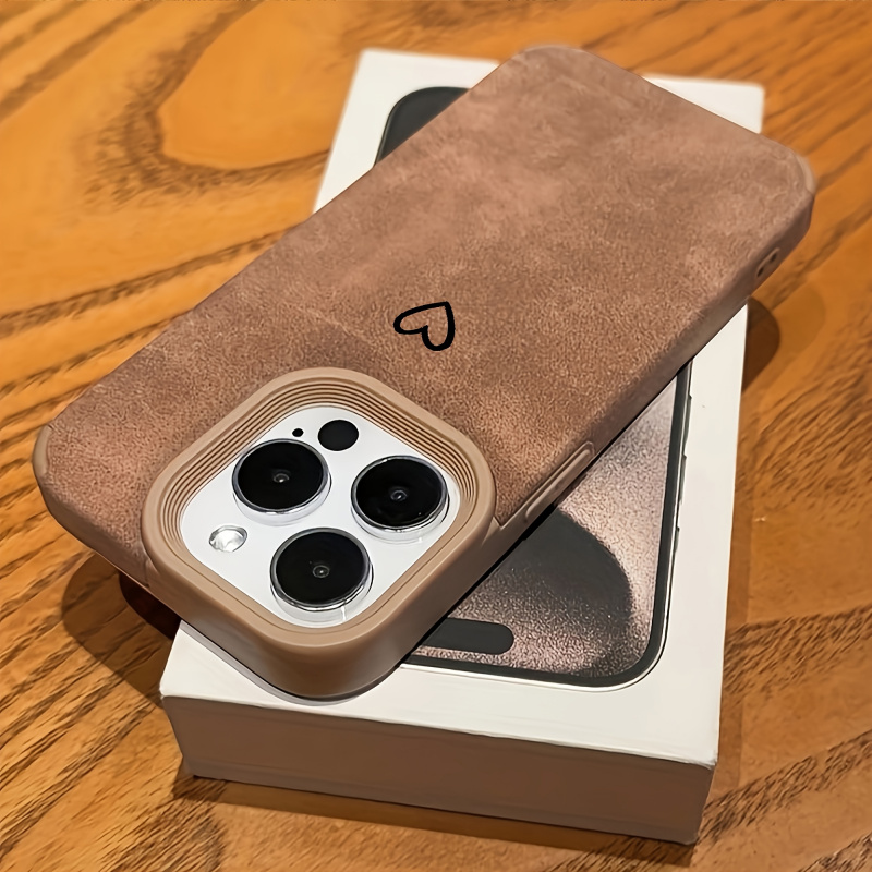TEMU Phone Case - Easy Heart Pattern Faux Leather Texture Skin Case Suitable For Iphone X/11/12/13/14/15/16/17/air/pro//plus, Offering Anti-drop,