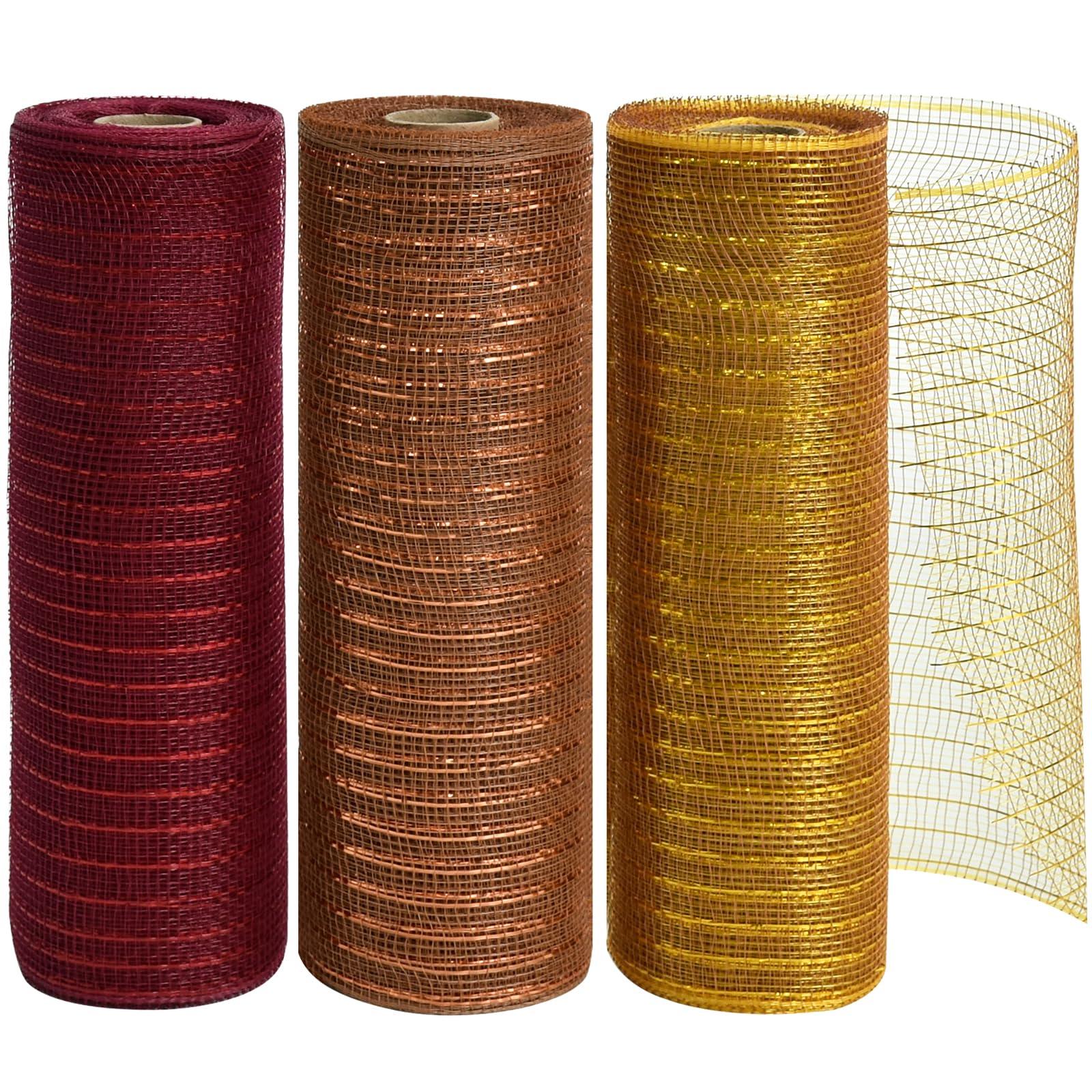TEMU Lot de 3 décoratifs en de 10 pouces, Rouge Foncé/Marron/Doré pour Thanksgiving, en tissu avec feuille métallisée pour arbre, maison, porte