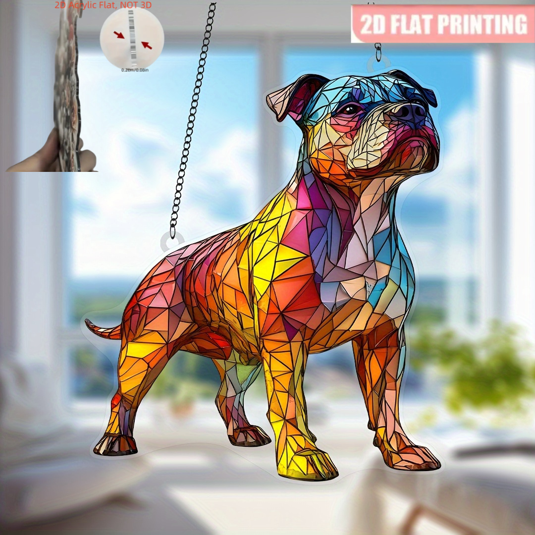 TEMU 2d Flat, Suitable For , Colored Acrylic Staffordshire Bull Terrier Sun Catcher, Classic Geometric Style Window Hanging, Wall Art Animal Themed