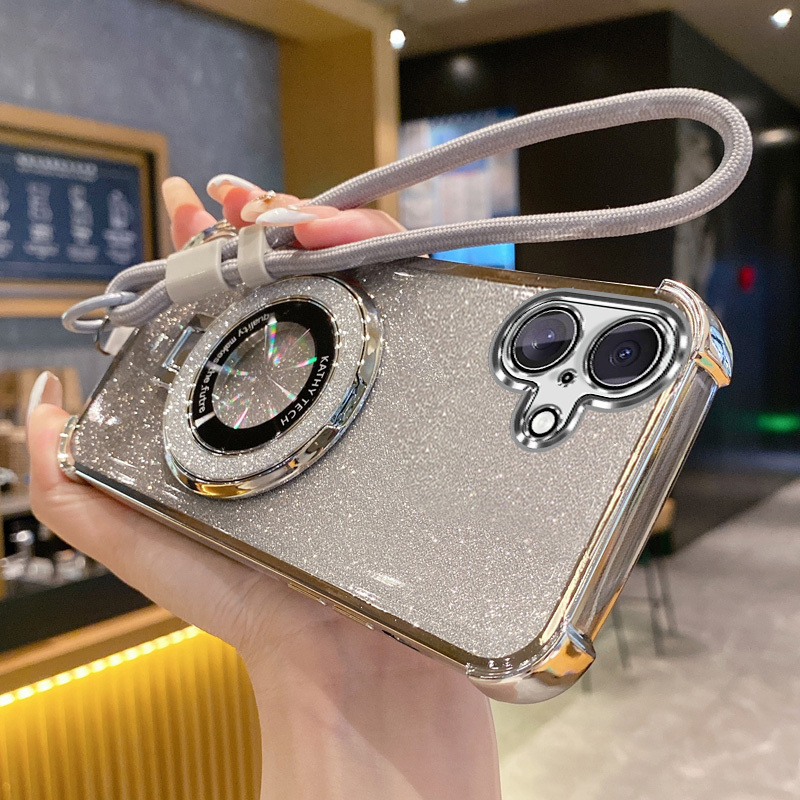 TEMU para Teléfono - Adecuada para iPhone 17, Estilo Minimalista de Lujo , Electrochapado, con Soporte, Carga Inalámbrica, Antigolpes y Resistente a