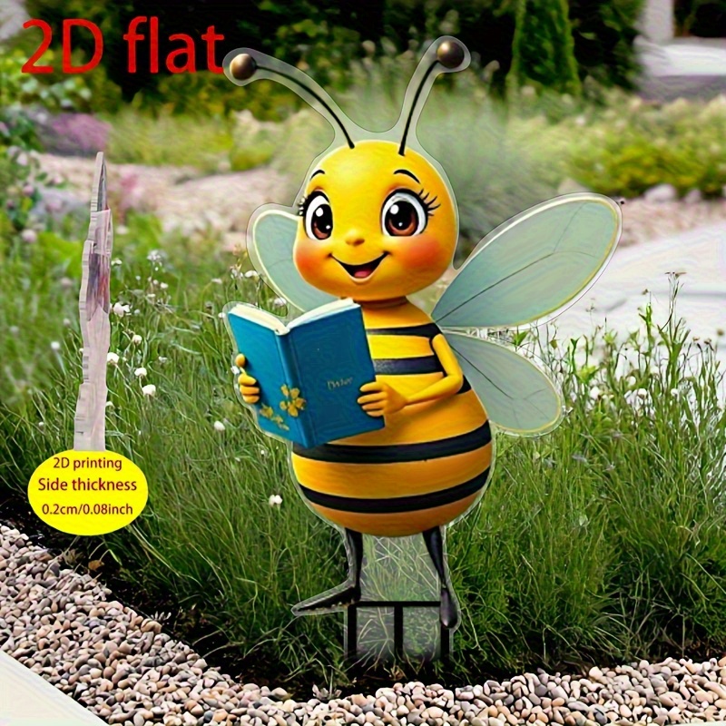 2D Plano - 【2D Plano】 2D Plano - [2D Plano] 2D Plano, Estaca de Decoración Acrílica de Abeja Lectora Linda para Jardín, Adecuada para Macetas, Patios, Jardines, Decoración de Suelo al Aire Libre, Arte de Patio, Arte Moderno, Regalo para Amigos
