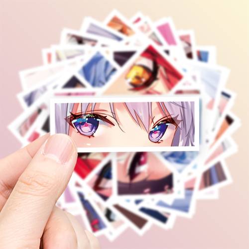 50pcs anime eye stickers with colorful palettes glossy effects and detailed in a modern and stylish illustration aesthetic vinyl high quality suitable for decorating laptops cell phones guitars
