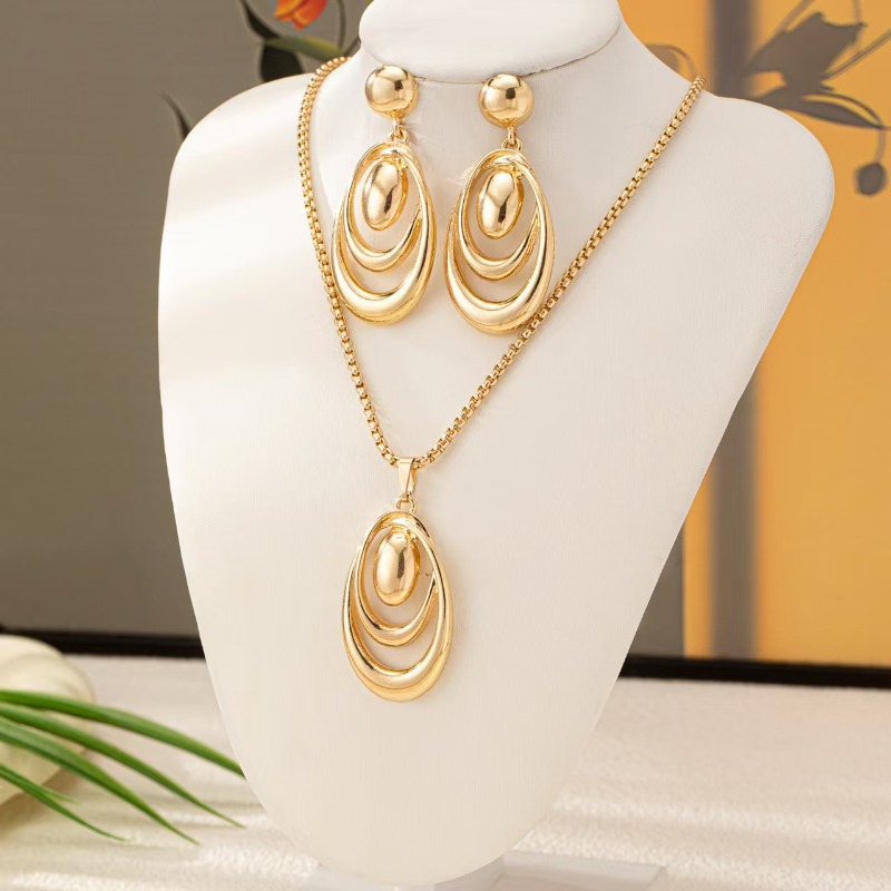 Necklace and Earrings Set, Multi-Loop Hollow Teardrop Design