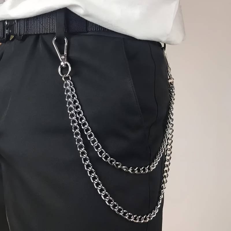 TEMU Unisex Punk Jean Chains With Free Bracelet, Vintage Biker Double-layer Hip Hop Waist Chain With Lobster Clasps, Chain Gift For Men Women